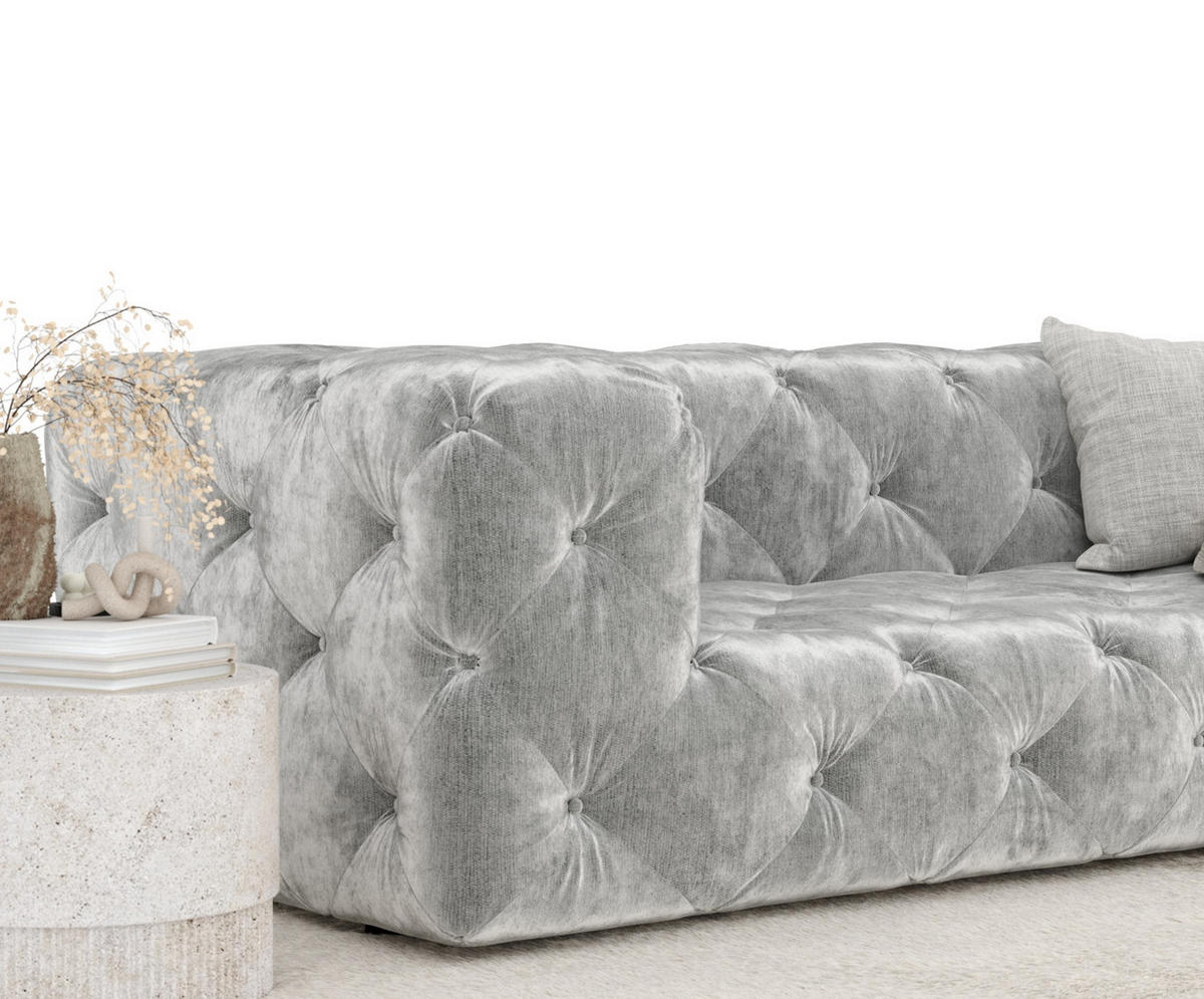 3-SITZER-SOFA Cosimo Hellgrau Samtstoff - Hellgrau/Schwarz, Holz/Holzwerkstoff (230/71/100cm) - Maison de Reve