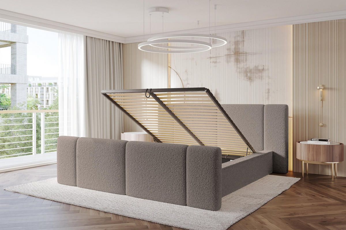 POLSTERBETT mit Bettkasten, Fußteil und Lattenrost, Bett mit Matratze H3/H4 - RIVO-Z 120x200 Braun - Braun, Holzwerkstoff/Textil (120/200cm) - ALTDECOR