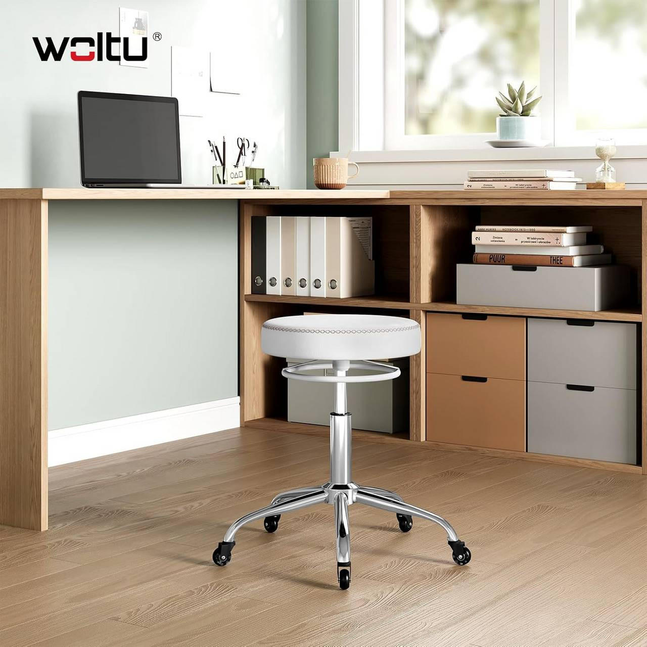 BÜROHOCKER 360° drehbar, rund, Kunstleder, Weiß - Weiß, Kunststoff/Textil (49/46/49cm) - Woltu