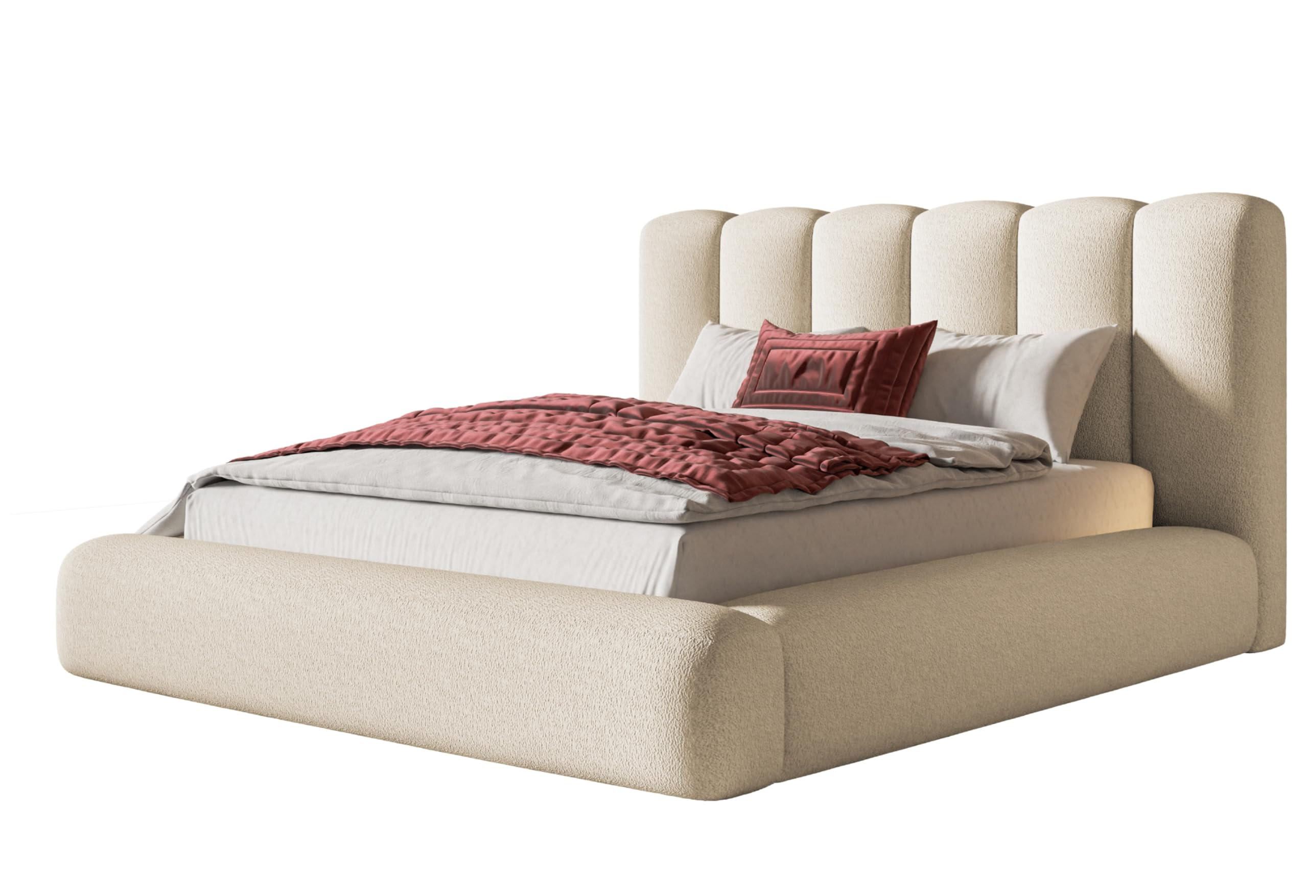 BETT 180x200 - Polsterbett mit Bettkasten und Holzrahmen - Modern Bett - Eleganter Catch Me-Stoff - Kollektion Alva Maxi - Beige - Beige, Holz/Textil (180/200cm) - Alpi-Möbel