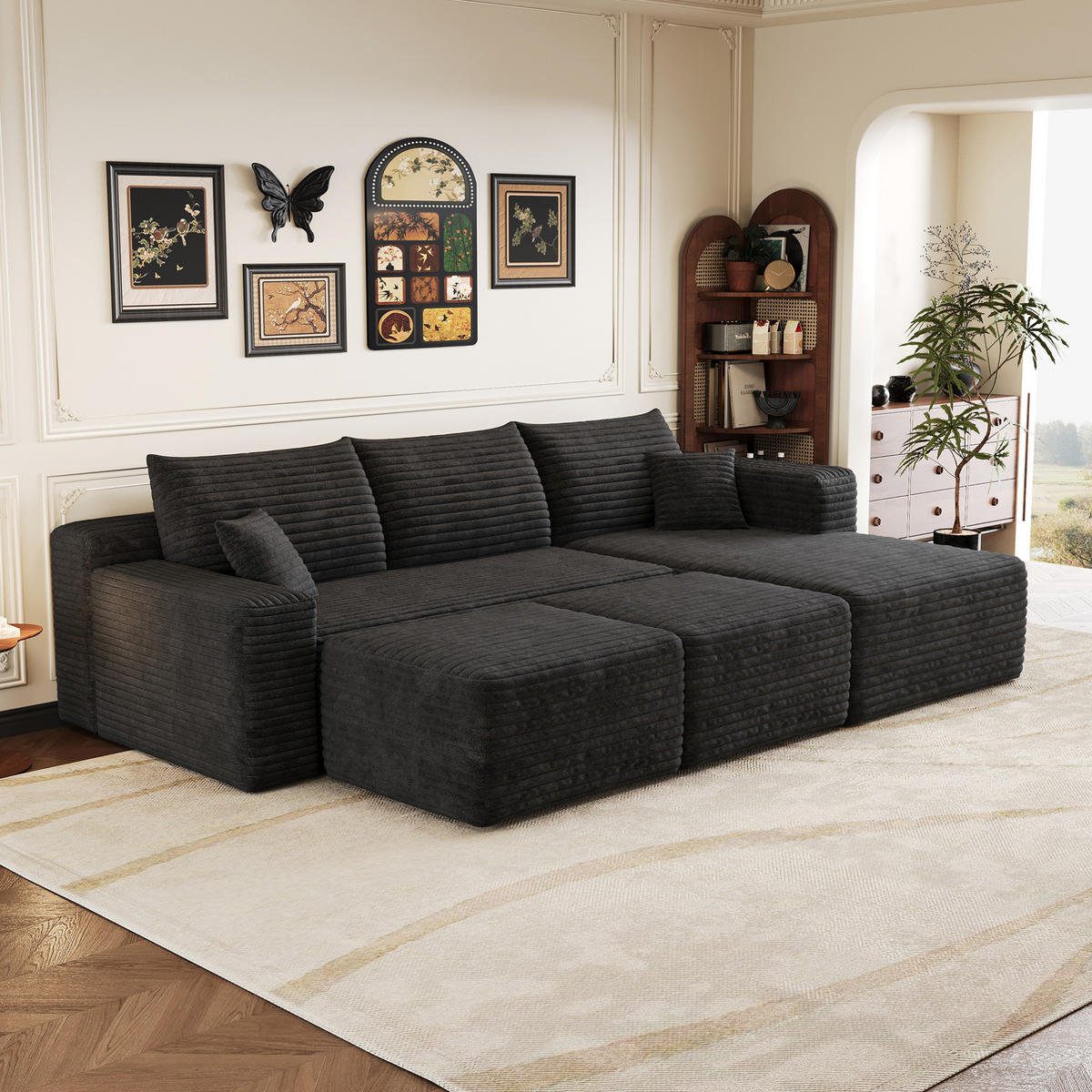 ECKSOFA 241/151/58 cm Schwarz aus Stoff mit Cordbezug und ohne Montage - Schwarz, Textil (151/241cm) - OKWISH
