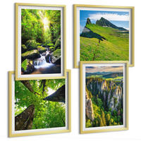 BILDER SET 4er Set - 50x50 cm & 40x60 cm Goldrahmen - Grüne Berge Wasserfallwald - Goldfarben, Kunststoff (50/50cm) - TULUP