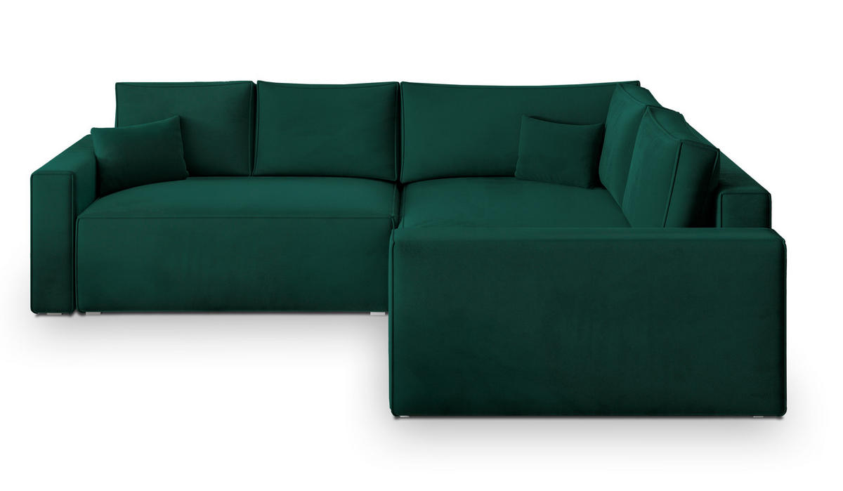 ECKSOFA ERONIS R-S Grün Velours-Stoff mit Schlaffunktion - Grün, Holz (265/194cm) - MASSENO