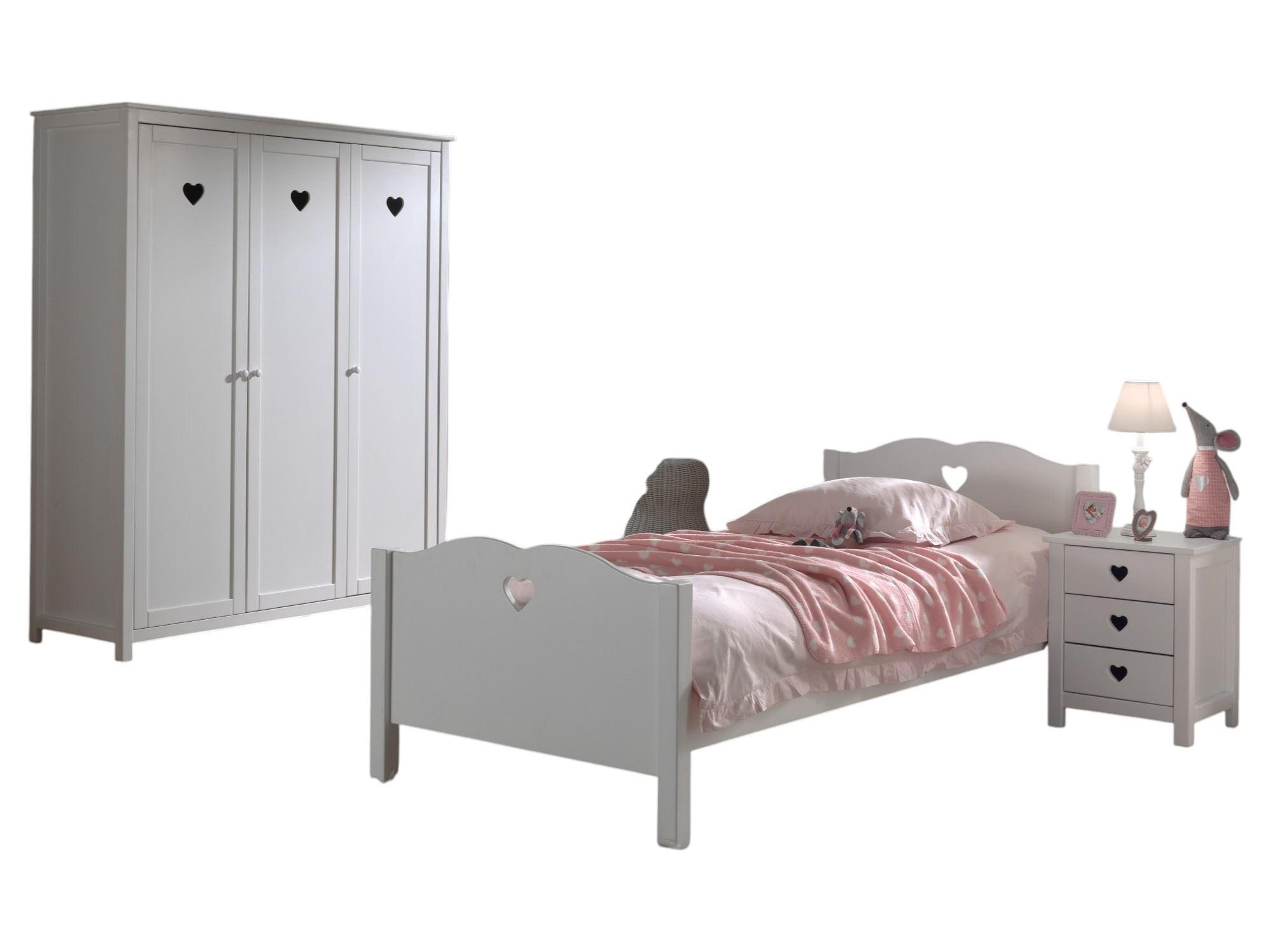 KINDERZIMMER Kamila 7 weiß aus MDF mit Bett, Schrank und Nachtkonsole - Beige, Holzwerkstoff (360/80/160cm) - 58aufmkessel