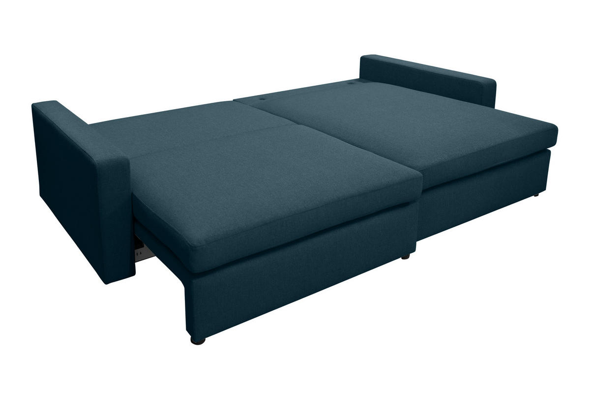 ECKSOFA Mit Schlaffunktion Und Bettzeugablage LUBEKA Stoff Faro Azurblau Rechts - Dunkelblau, Holz (224/147cm) - Kaiser Möbel