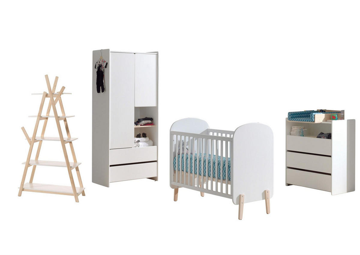 BABYZIMMEREINRICHTUNG Karilynn 1 Komplettset Massivholz+MDF Weiß - Weiß, Holz (399/180/74cm) - 58aufmkessel