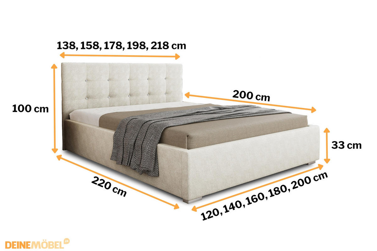 POLSTERBETT RICARDO 200/200 in Velours Ecru - Ecru, Holz/Holzwerkstoff (200/200cm) - Deine Möbel 24