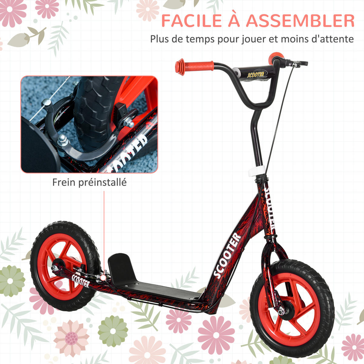 KINDERSCOOTER DE-16946 große Räder 5-fach höhenverstellbar Rot - Rot, Metall (118/52/88cm) - ComfortXL