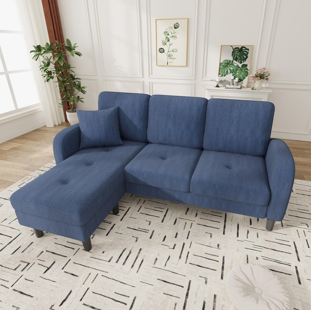 ECKSOFA 166/118/77 cm blau aus Cordstoff mit modularer Chaiselongue - Blau, Kunststoff (118/166cm) - OKWISH