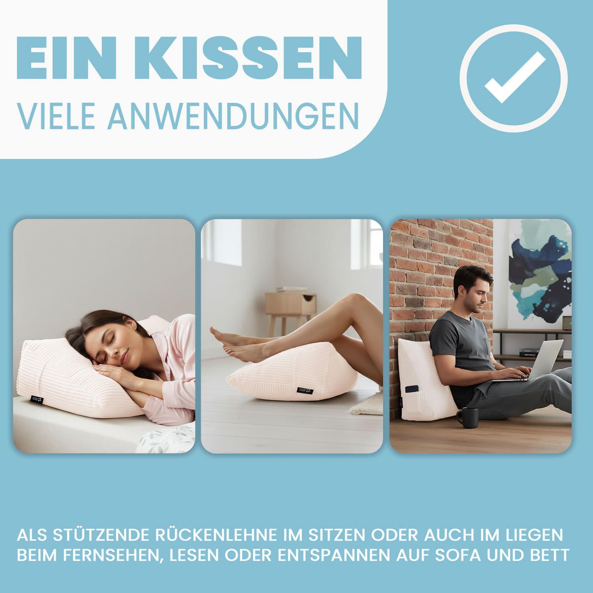 KEILKISSEN Vanilla Ice, 70/40/20 cm, Cord - Creme, Textil (70/20cm) - Dreamroots