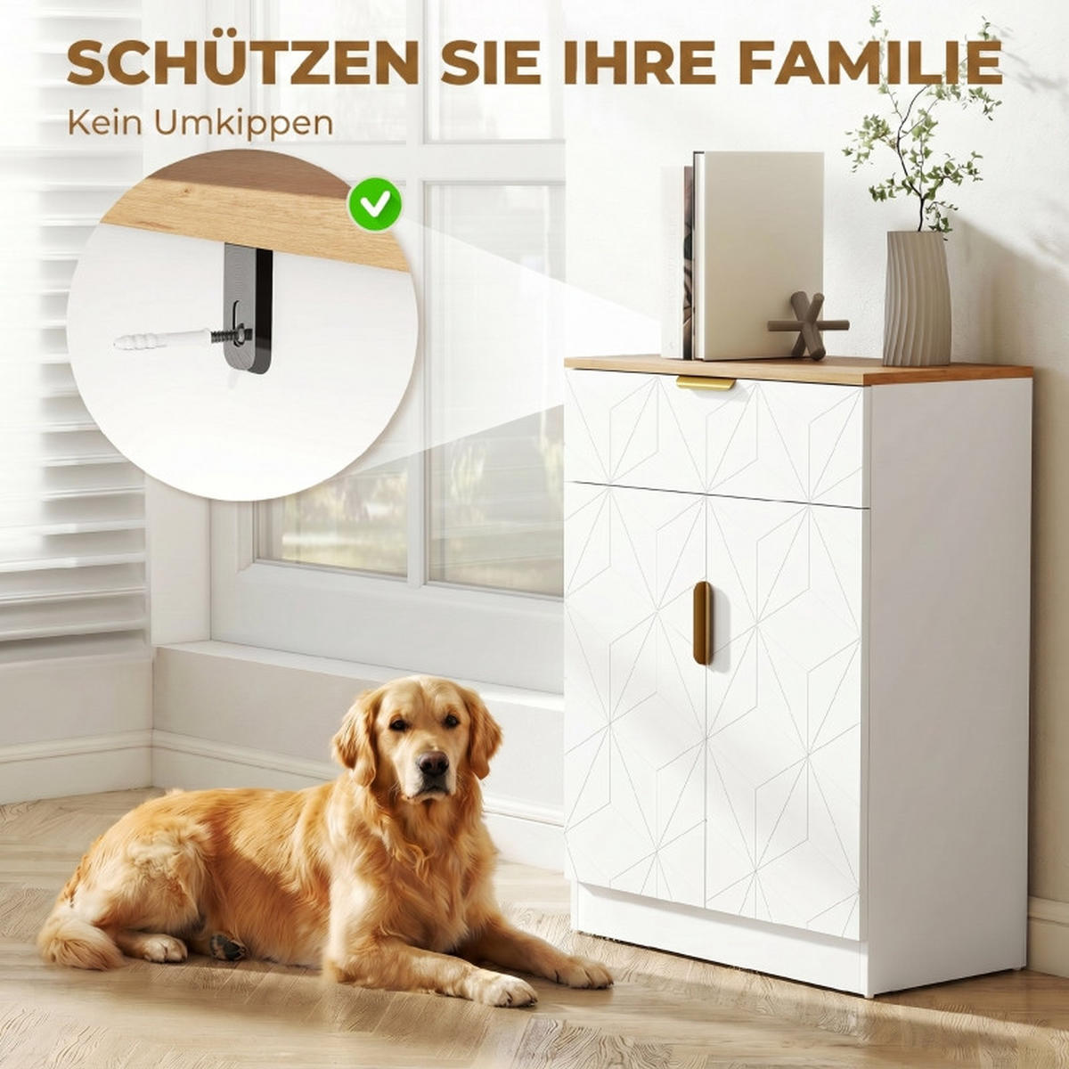 SIDEBOARD DE-38800 60/32/82 cm Schublade und verstellbares Regal Weiß/Natur - Weiß, Holzwerkstoff (60/82/32cm) - ComfortXL
