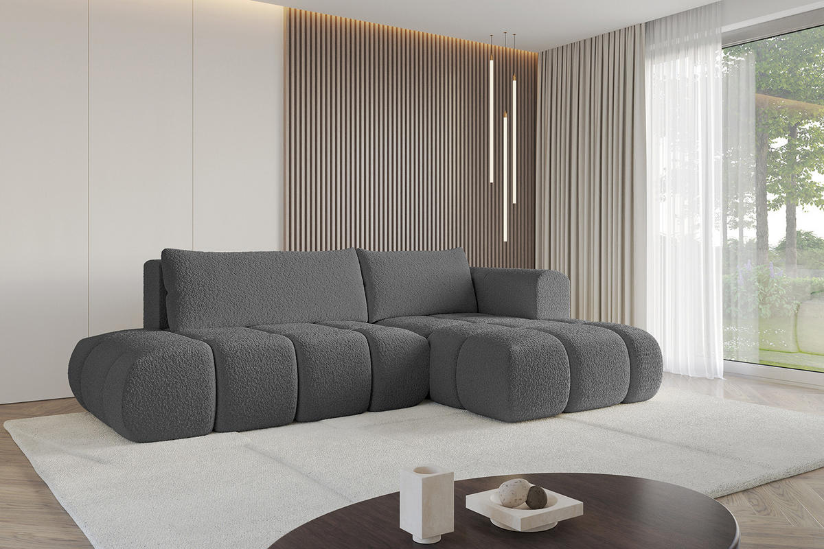 ECKSOFA Ottomane Rechts CLOUD-L 289x180x40 Grau Bouclé - Grau, Holzwerkstoff/Kunststoff (289/180cm) - ALTDECOR