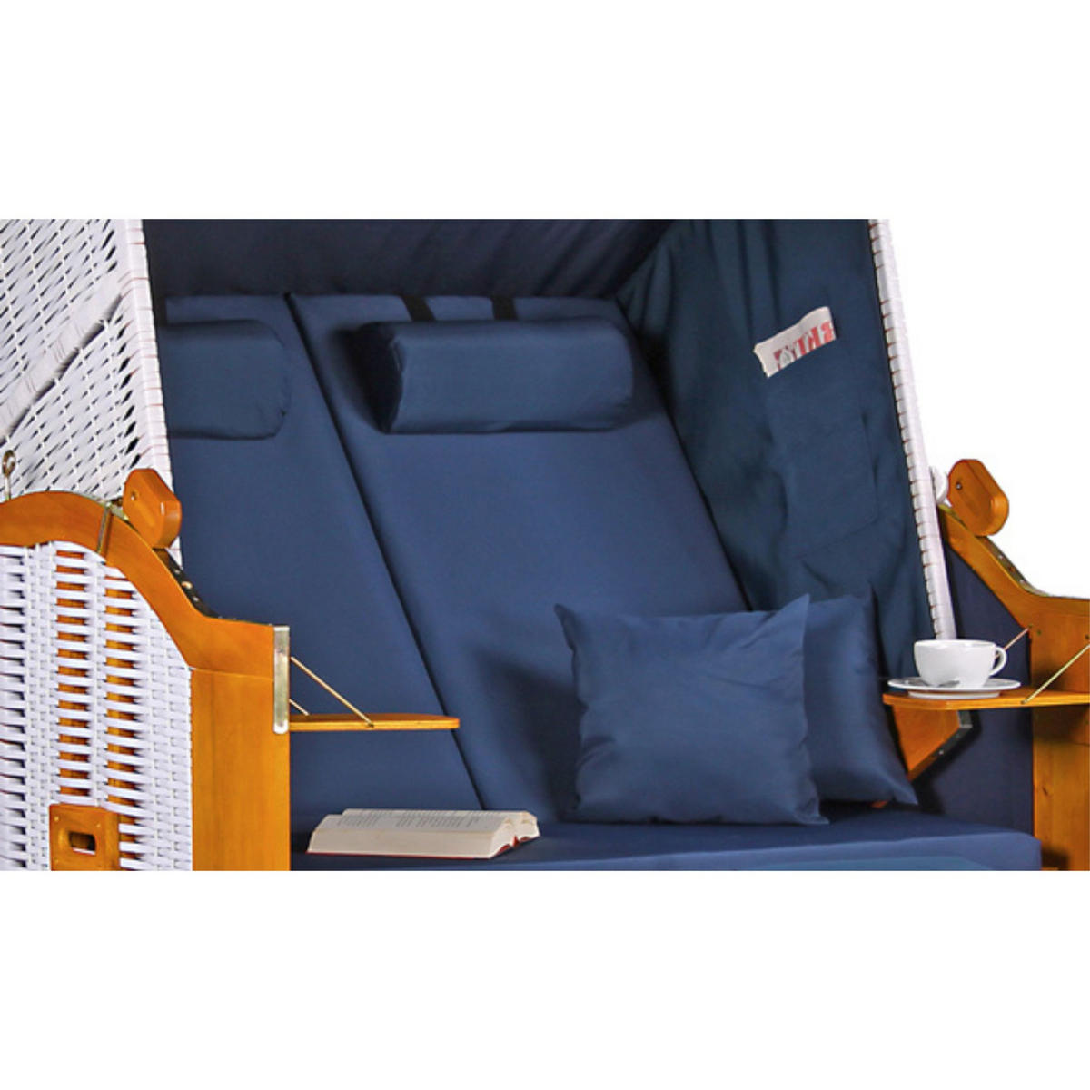 STRANDKORB Ostsee 2-Sitzer PE weiß - Blau/Braun, Metall (120/160/80cm) - Mr. Deko