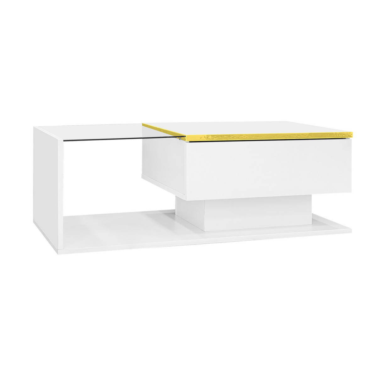 COUCHTISCH mit Stauraum 90x50 cm Weiß Hochglanz mit LED - Weiß, Holzwerkstoff (90/50/32.5cm) - Meubliv