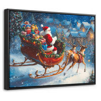 LEINWAND Bilder mit Rahmen - Weihnachtsmann - Rentier - Weihnachten - Schnee - 40x30 - Cognac, Textil (40/30cm) - MuchoWow