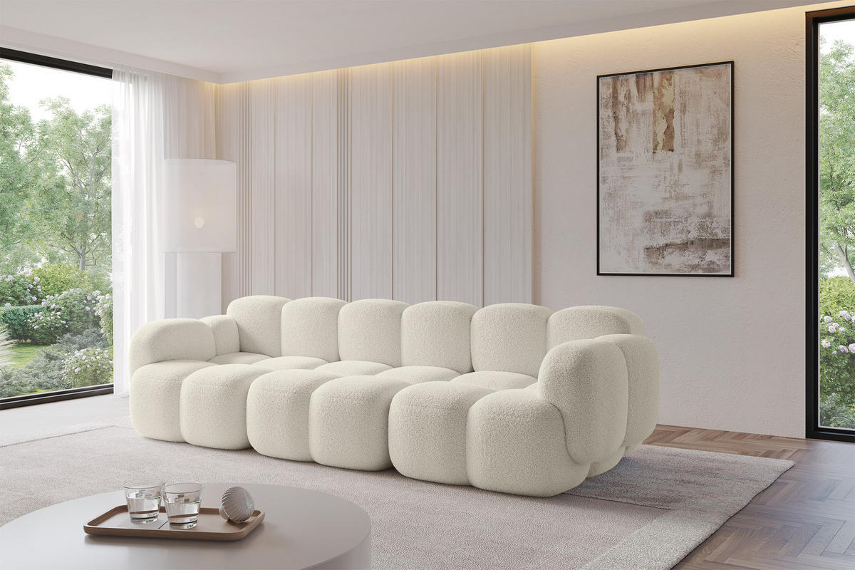 3-SITZER modulares Sofa Miko-S2 300x118x75 cm Beige Bouclé - Sandfarben/Schwarz, Holzwerkstoff/Kunststoff (300/75/118cm) - ALTDECOR