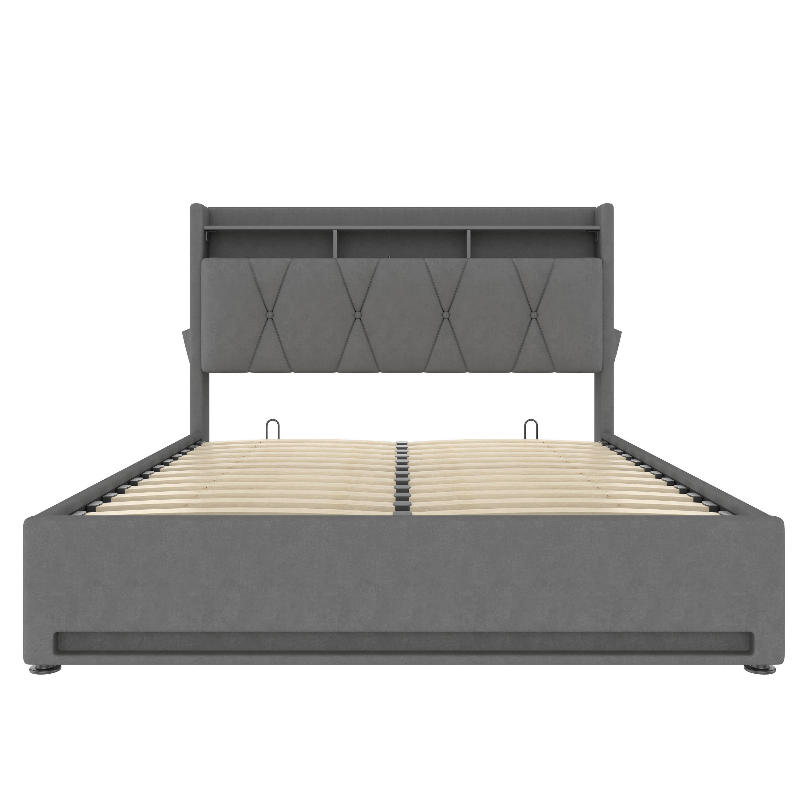STAURAUMBETT 140/200 cm DE-03582, mit LED, hydraulischem Stauraum und Kopfteil-Aufbewahrung, in Grau - Grau, Metall (140/200cm) - ComfortXL