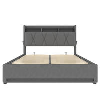 STAURAUMBETT 140/200 cm DE-03582, mit LED, hydraulischem Stauraum und Kopfteil-Aufbewahrung, in Grau - Grau, Metall (140/200cm) - ComfortXL