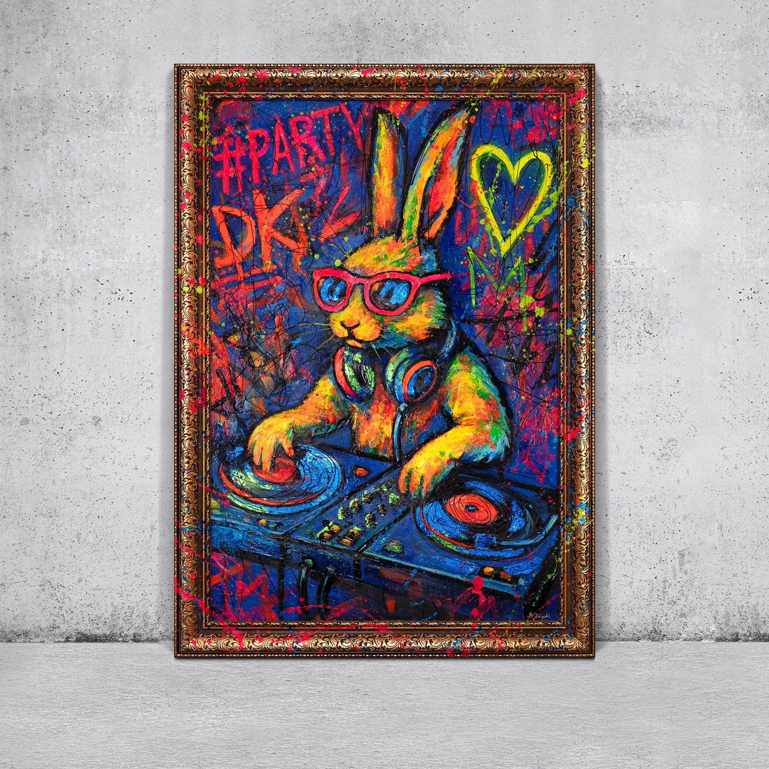 GEMÄLDE Party-Hase Schattenfugenrahmen Gold 120x80 cm - Goldfarben, Holz (120/80cm) - YS-art gallery