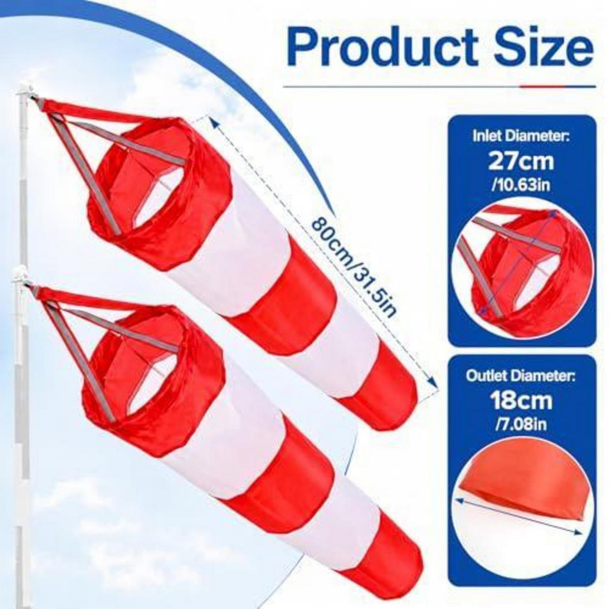 WINDSACK 2-teiliges Set 80 cm rot-weiß - Multicolor, Textil (80/25/12cm)