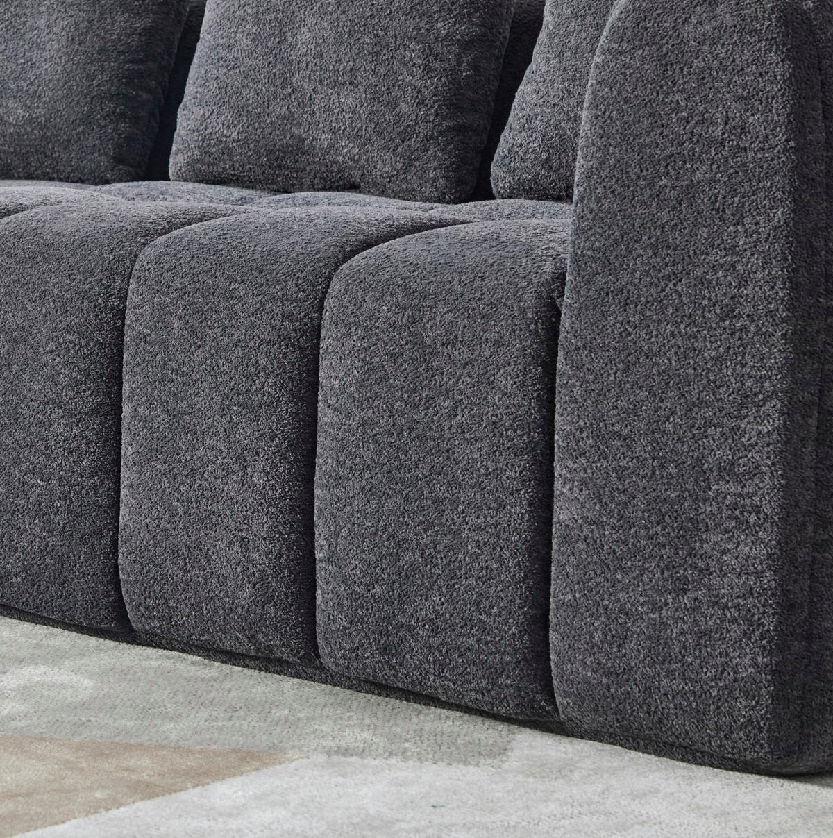 ECKSOFA 260/94,5/80 cm modular, montagefrei mit Samtbezug und tiefem Sitz, Dunkelgrau - Dunkelgrau, Textil (260/95.5cm) - Redom
