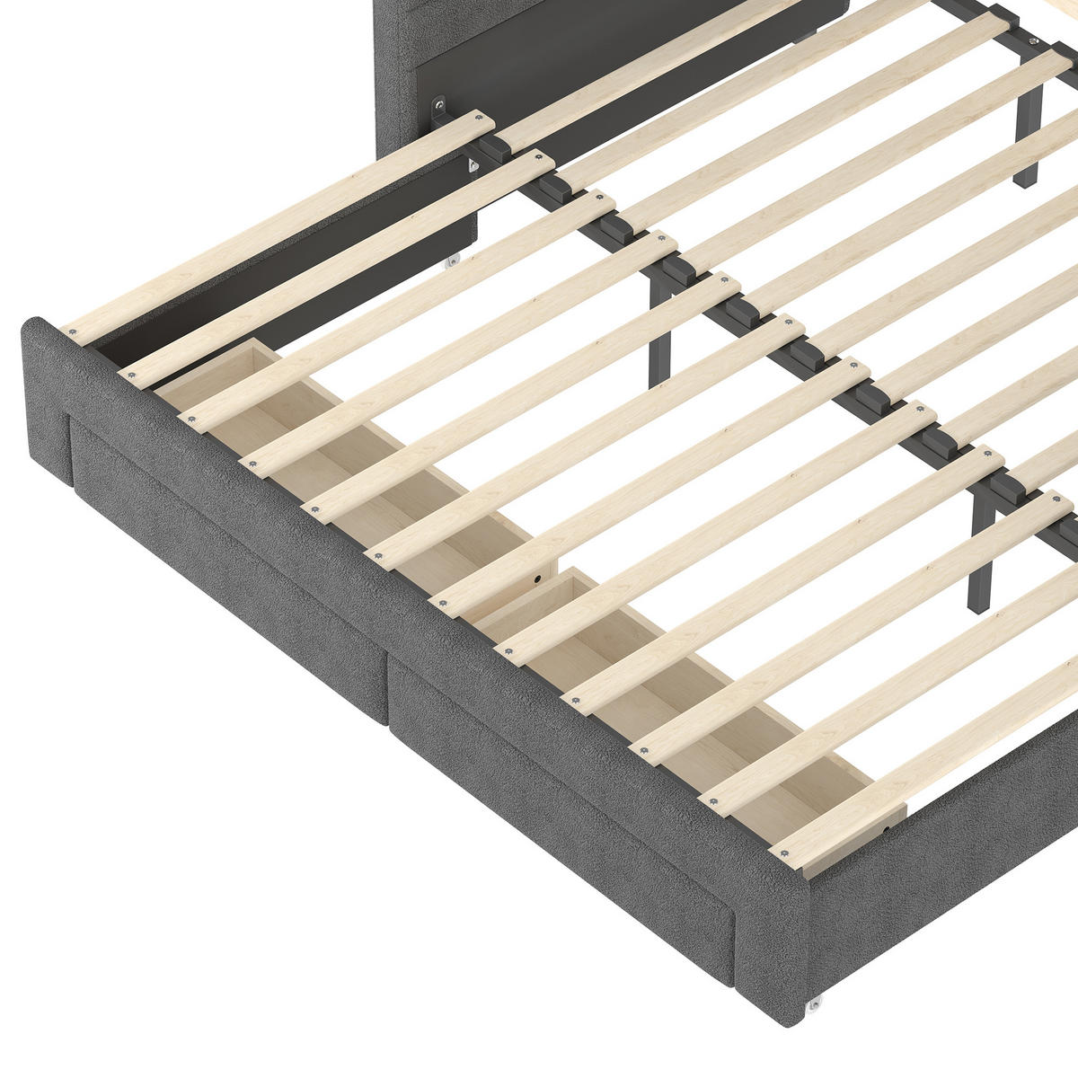 TAGESBETT 90/190 cm DE-04688, mit LED, 2 Schubladen und Ausziehbett in Grau - Grau, Holzwerkstoff/Metall (90/190cm) - ComfortXL