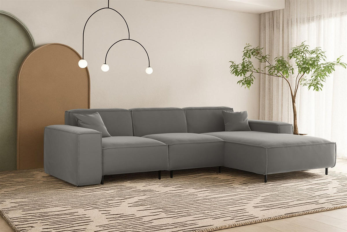 ECKSOFA Gloria In Tiffani - Grau, Holzwerkstoff/Textil (266/165cm) - Fun Möbel
