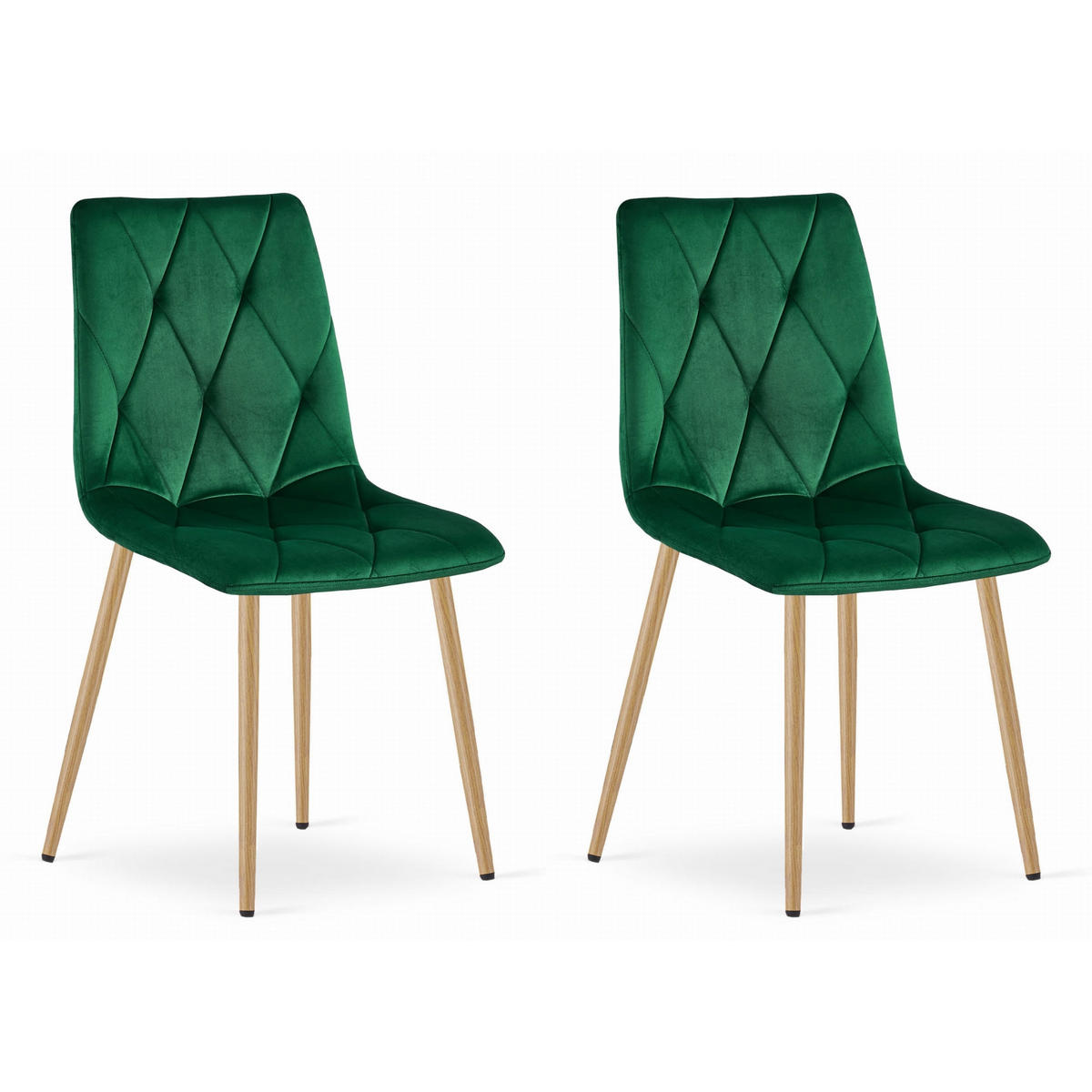 STUHL BOSA 2-er Set, Grün, Metallbeine in Holzfarbe - Schwarz, Textil/Metall (61/79/55cm) - Komodee