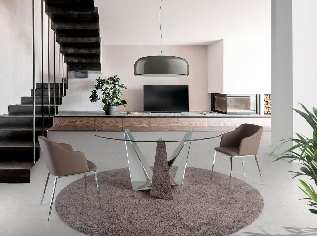 ESSTISCH Esstisch runde gehärtetes Glas aus verchromter Stahl Ø150/75 cm - Edelstahlfarben/Transparent, Glas/Metall (150/150/75cm) - ANGEL CERDA