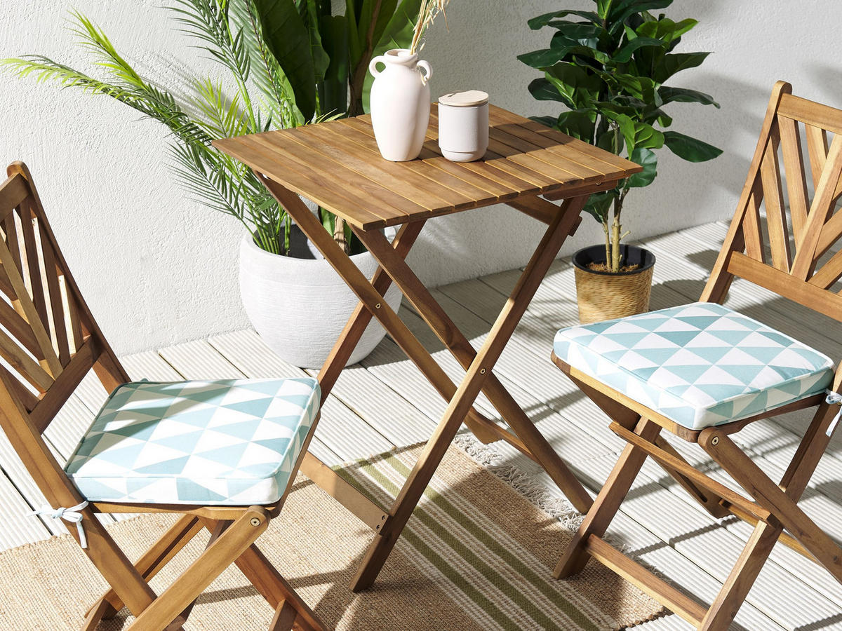 GARTENSTUHLKISSEN 2er-Set Hellblau 37/34 cm Terni - Blau/Weiß, Textil (37/5/34cm) - Beliani