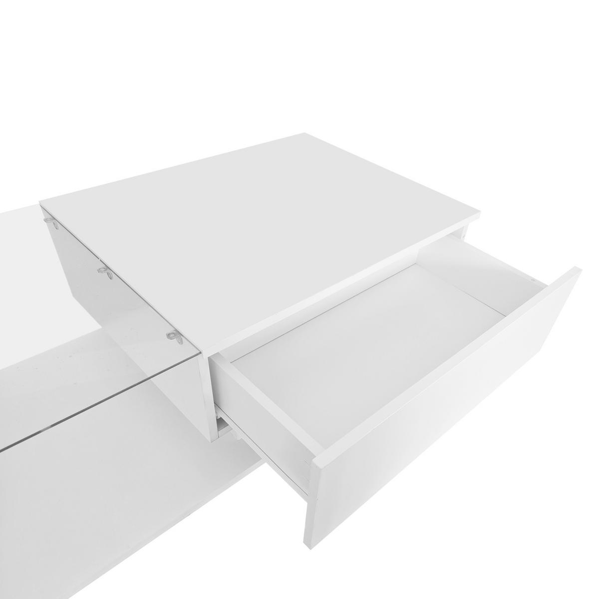 COUCHTISCH 100/50/32 cm in Weiß mit Glasplatte, Schublade und LED-Beleuchtung - Weiß, Holzwerkstoff (100/50/32cm) - Flora Grace