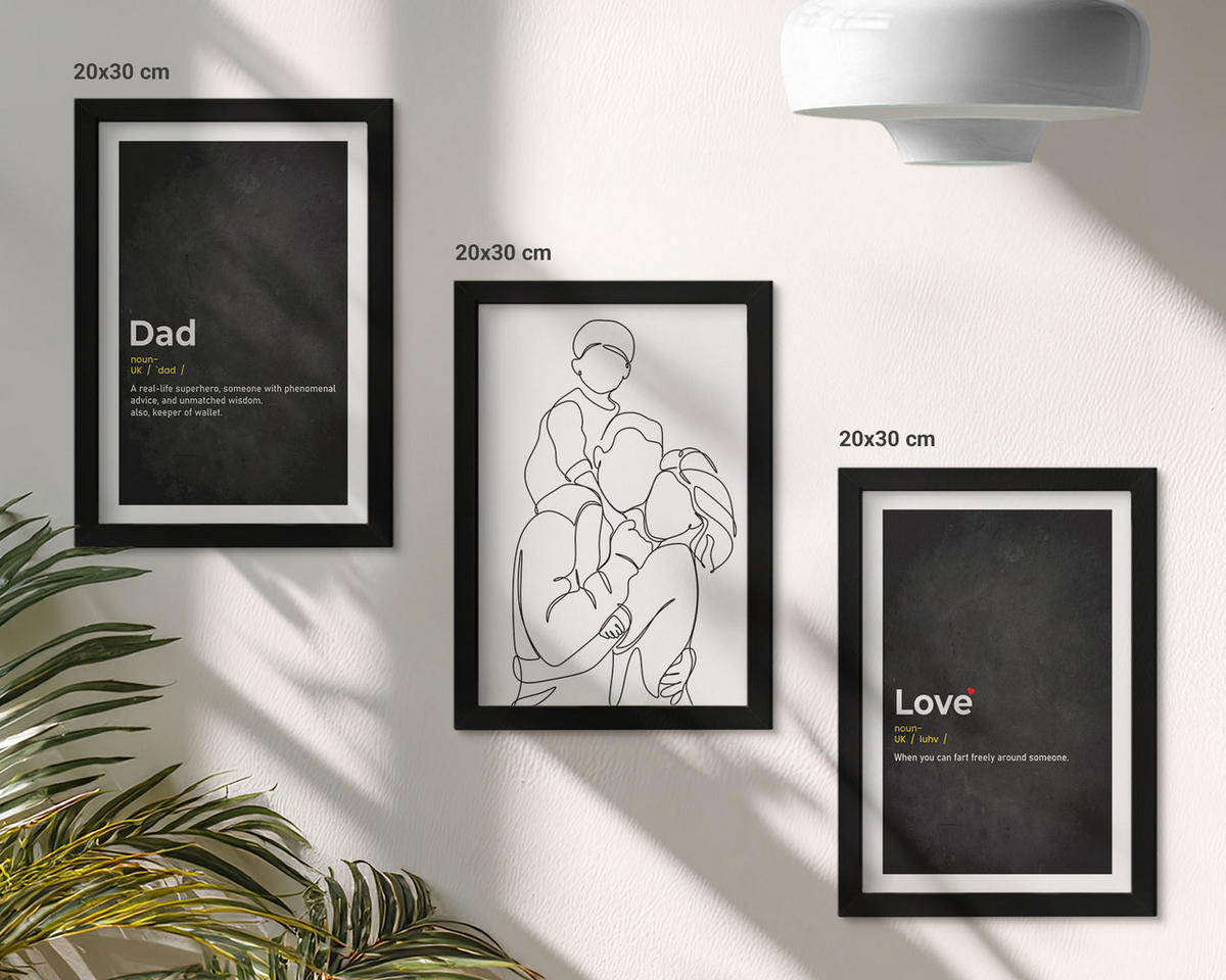 WANDBILDER 3er-Set - 20x30 cm Schwarzer Rahmen - Familiengeschichte, Kunst, Liebe, Vaterschaft - Schwarz, Kunststoff (20/30cm) - ArtPrintCave