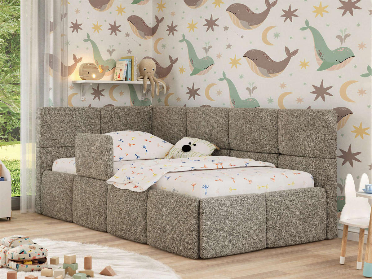 DĚTSKÁ POSTEL ARVO ALTA 90/200 - Šedá Strukturovaná látka - Vlevo - šedá, textil (90/200cm) - MKS
