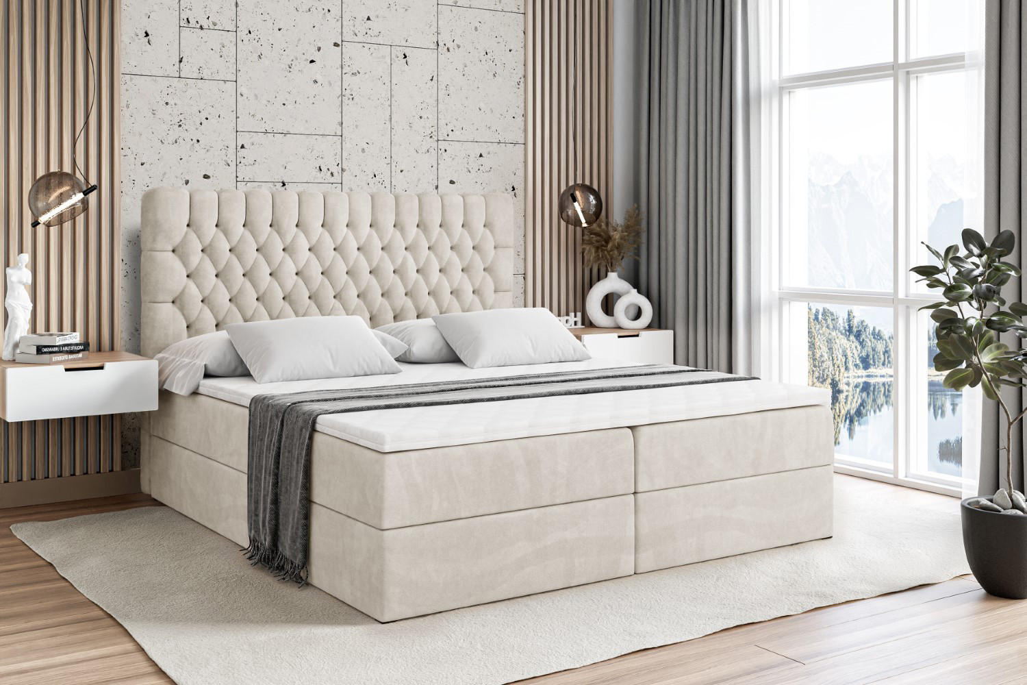 BOXBETT mit Matratze H4 und Lattenrost - SERENE - 160x200 - H4 - Creme - Creme, Holzwerkstoff (160/200cm) - ALTDECOR