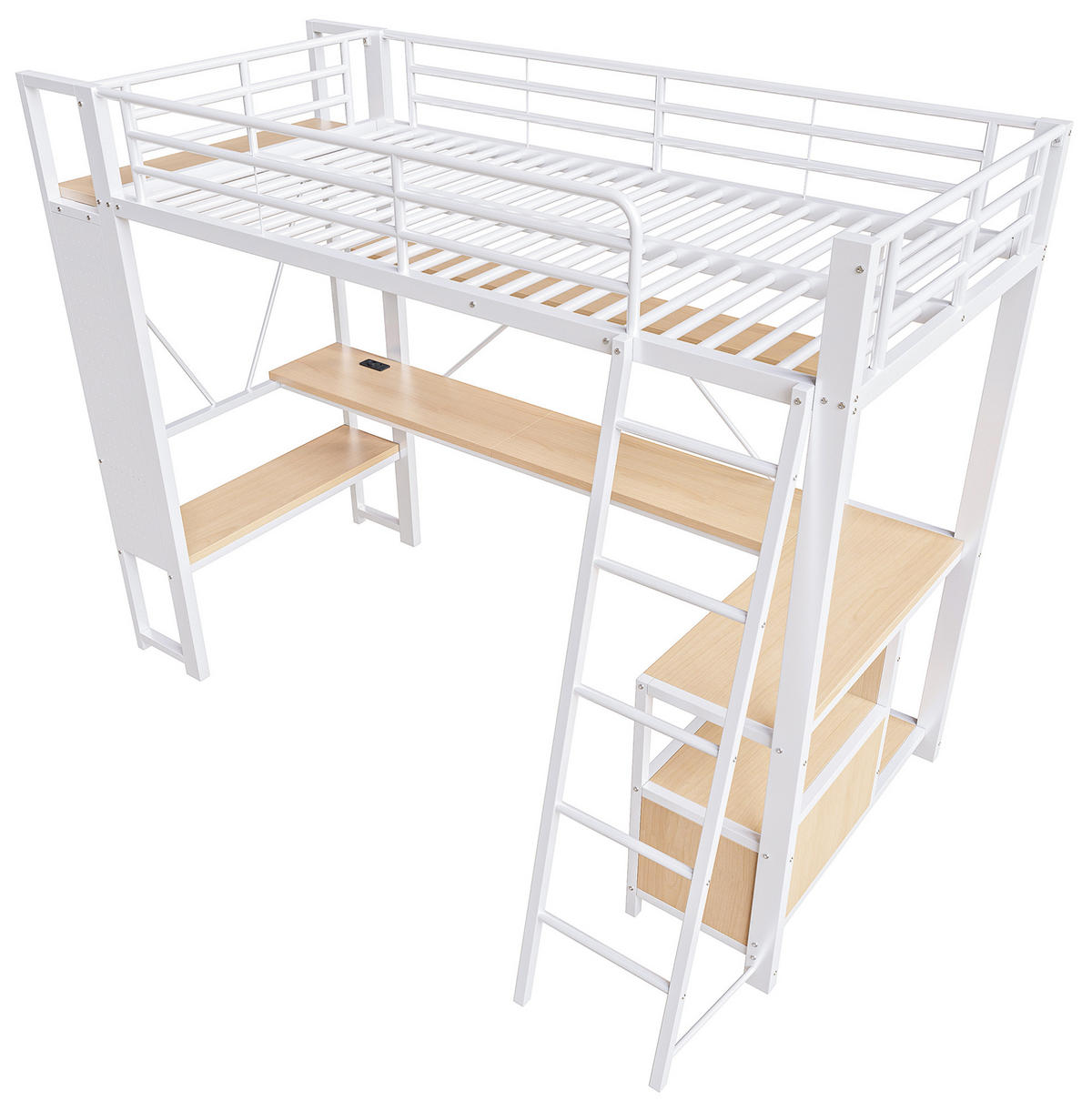 HOCHBETT 90/200 cm Weiß aus Metall und MDF mit Schreibtisch - Weiß, Metall (90/200cm) - OKMYHOME