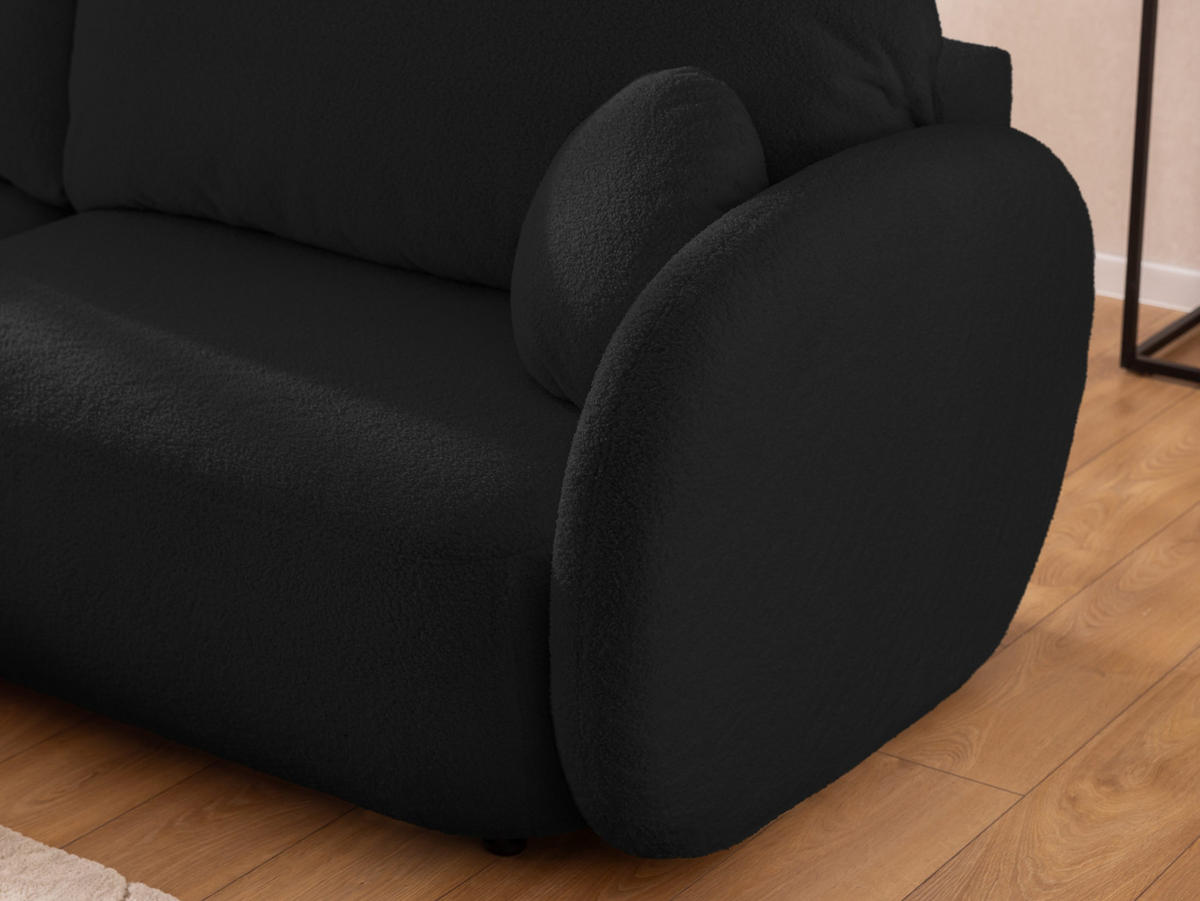 ECKSOFA Candy mit Schlaffunktion Schwarz Bouclé-Stoff - Ottomane links - Schwarz, Holz/Kunststoff (230/146cm) - S-Style Möbel