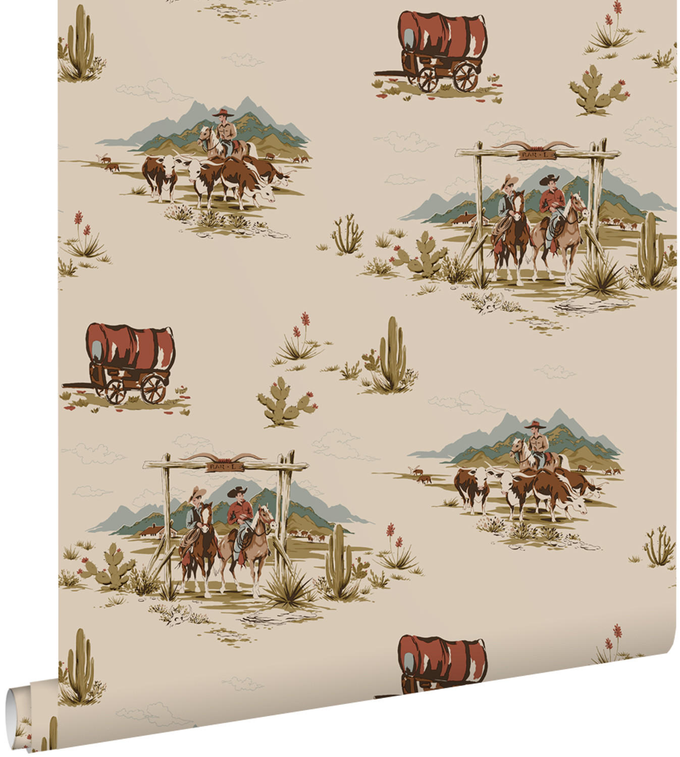 TAPETE Cowboys 50 x 900 cm - Beige, Papier (50/0.1cm) - ESTAhome