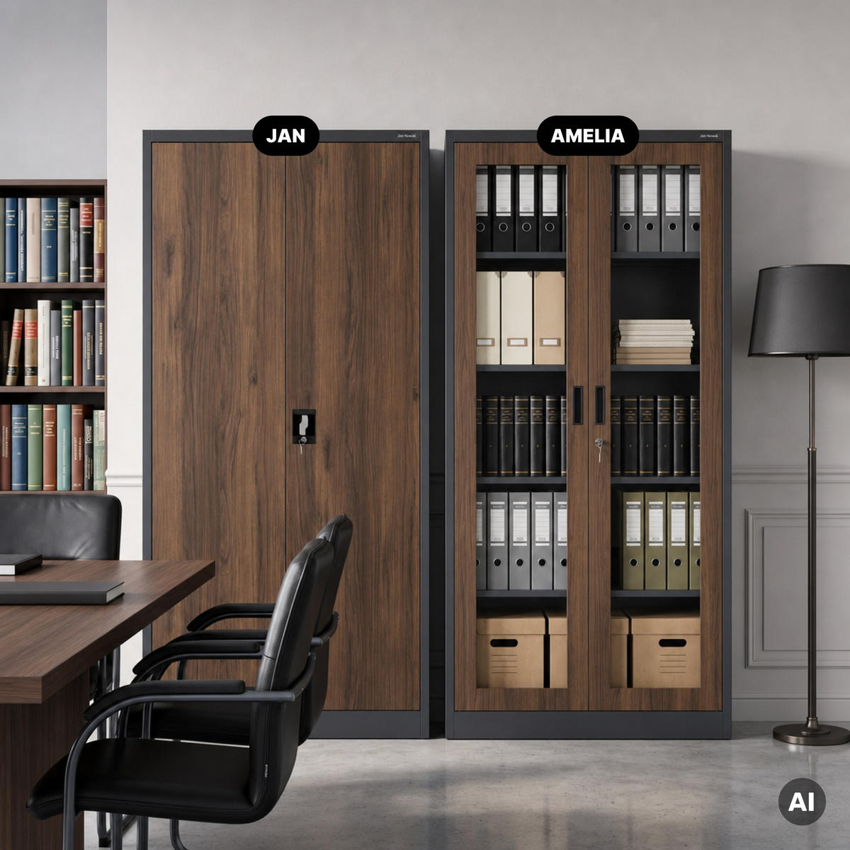 VITRINENSCHRANK Amelia 185x90x40 cm - Anthrazit/Nussbaumfarben, Metall (90/185/40cm) - Jan Nowak