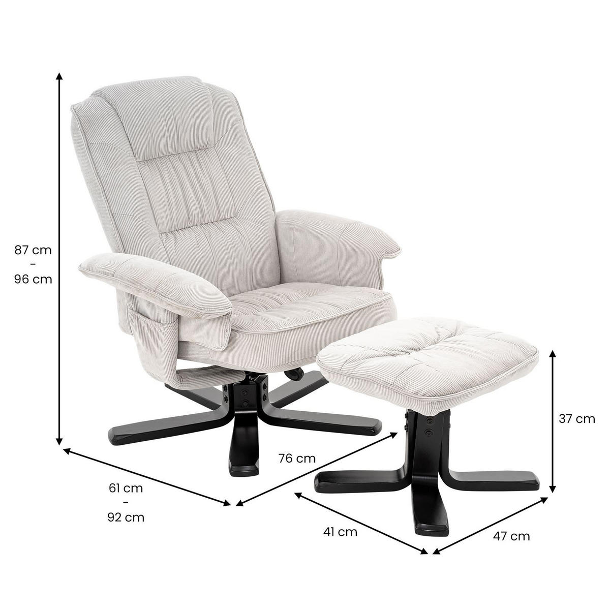 RELAXSESSEL CHARLY weiß/schwarz - Schwarz/Weiß, Textil (76/87/61cm) - IDIMEX