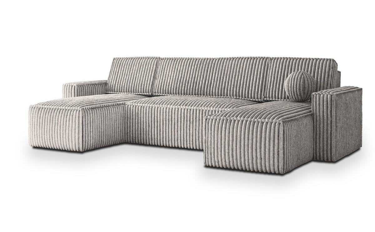 ROHOVÁ SEDAČKA PESANO světle šedá - šedá/světle šedá, dřevo/textil (306/140cm) - MASSENO