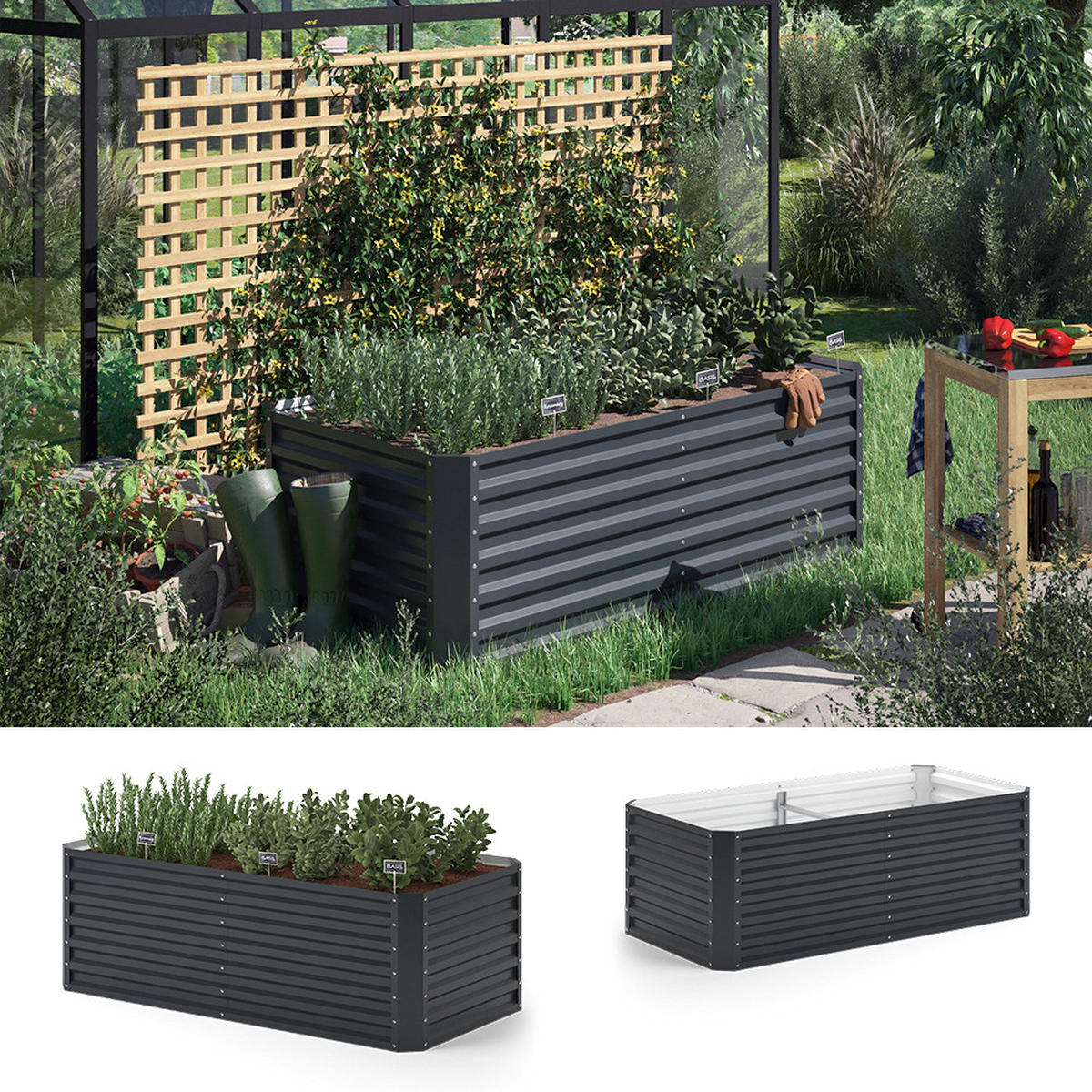 HOCHBEET Anthrazit 180 x 60 cm - Anthrazit, Metall (180/60/60cm) - OK-Living