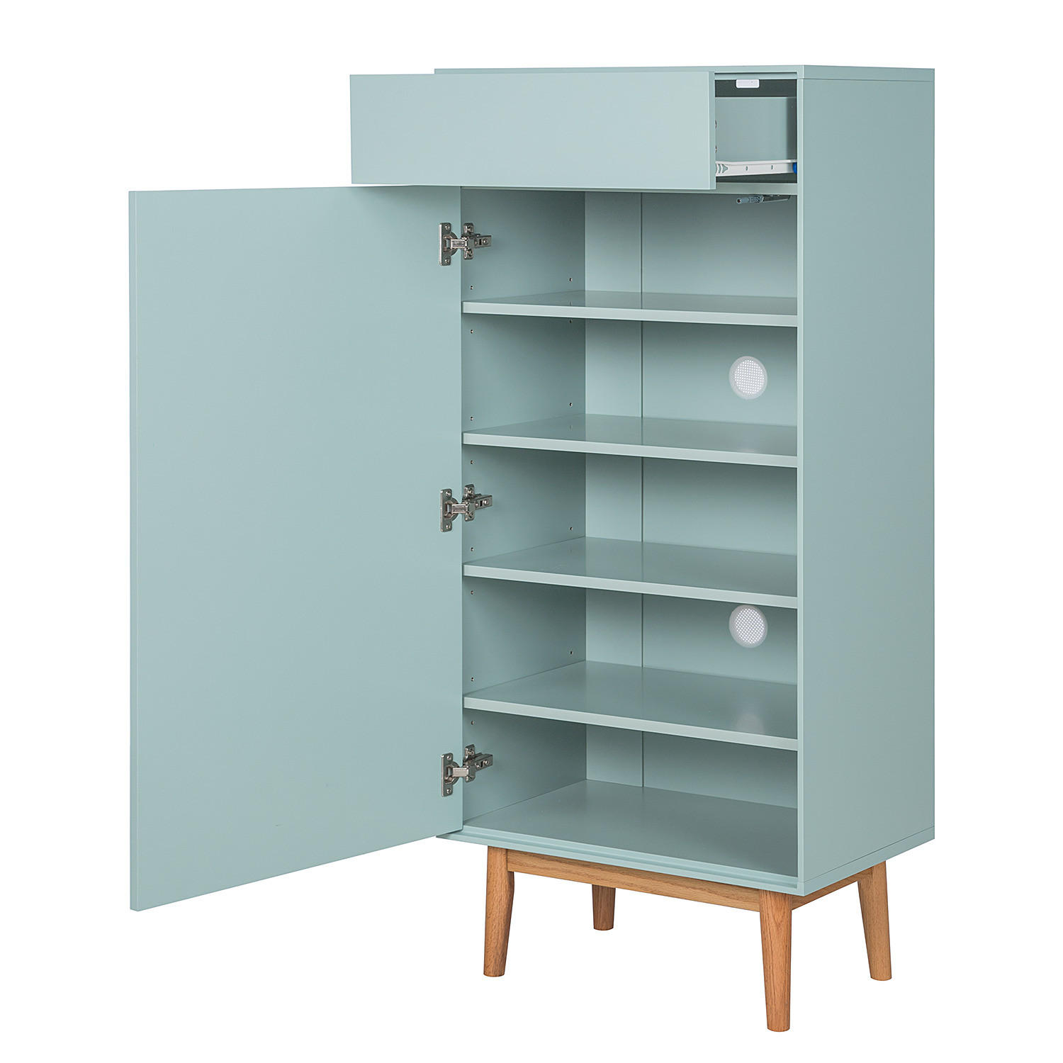 SCHUHKOMMODE mit 1 Schublade und 1 Tür - Eichefarben/Mintgrün, Holzwerkstoff (60/132/38cm) - home24