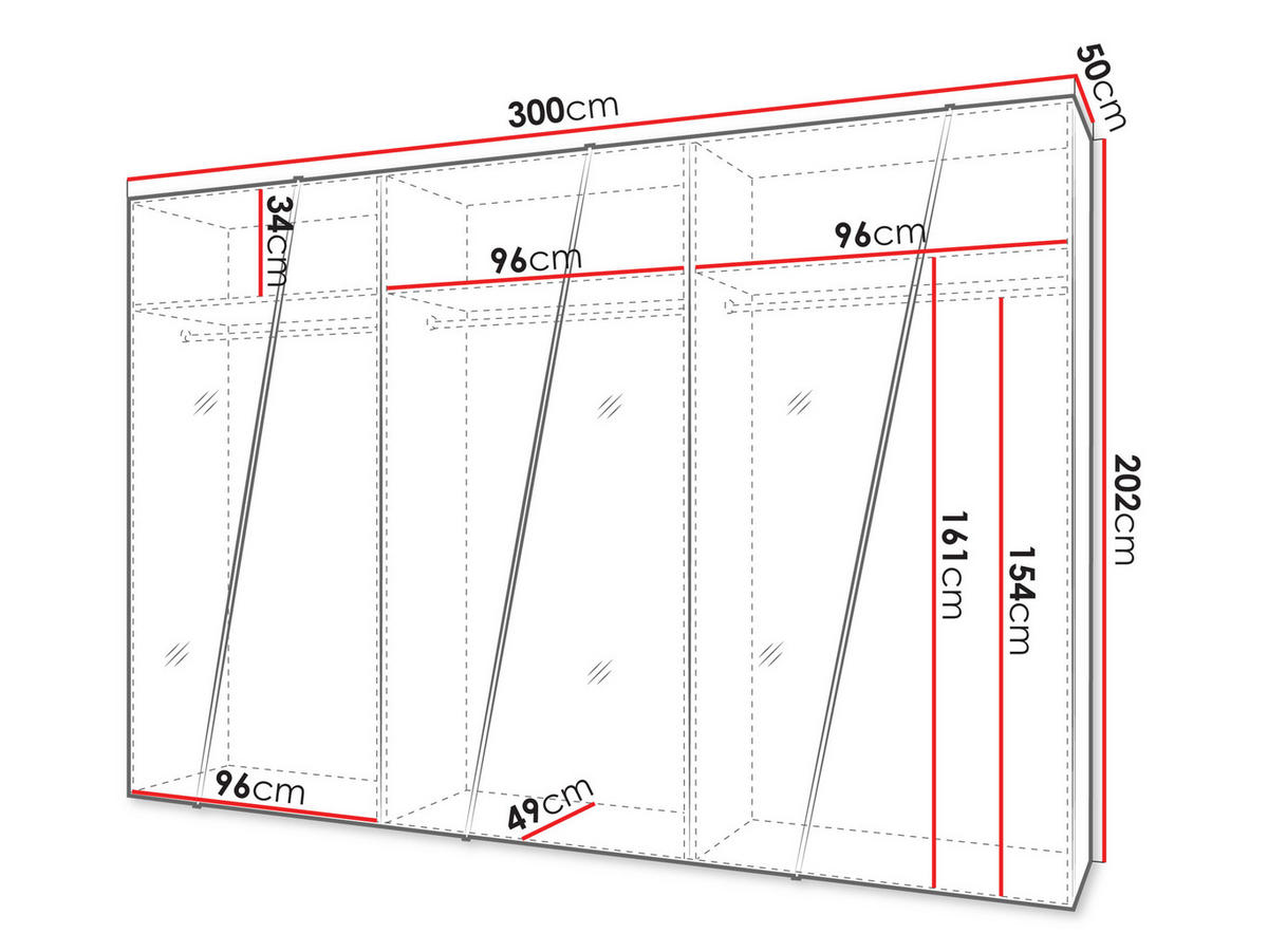 DREHTÜRENSCHRANK Zen 3L 300 cm - Schwarz, Holzwerkstoff/Kunststoff (300/202/50cm) - MIRJAN24