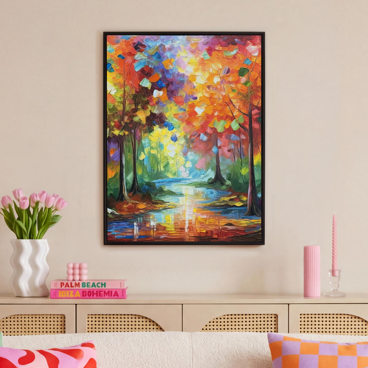 LEINWAND Bilder mit Rahmen - Landschaft - Wald - Farben - Natur - 70x100 - Multicolor, Textil (70/100cm) - MuchoWow