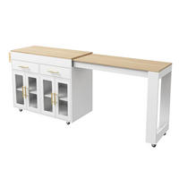 KÜCHENINSEL mit Rollen, AUSZIEHBARER BARTISCH, MDF Weiß, mit Glastüren, 132,5-217/50/93 cm - Weiß, Holzwerkstoff (50/93/217cm) - Rolipo