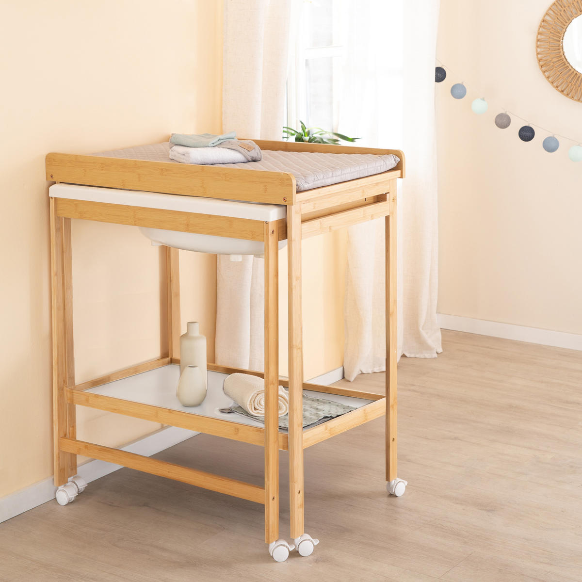 WICKELTISCH mit Badewanne - Naturfarben, Holzwerkstoff (56/100/83cm) - Roba