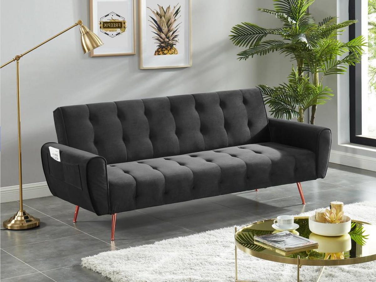 SCHLAFSOFA Klappsofa 3-Sitzer - Samt - Anthrazit - POLANI - Anthrazit, Textil (83/83/209cm) - Vente-Unique