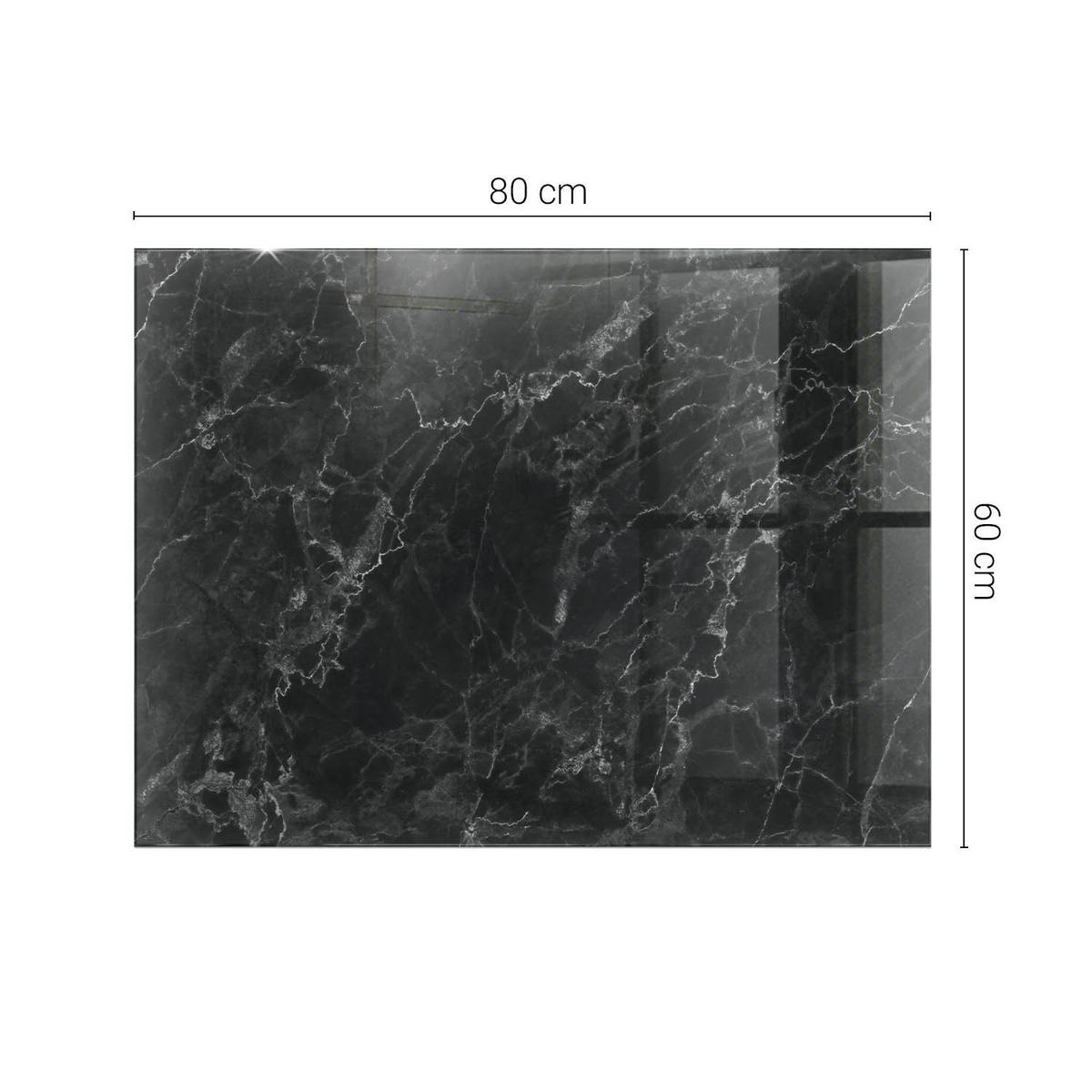 TISCHPLATTE 80x60 cm Marmoriert mit Aderung - Hellgrau/Schwarz, Glas (80/60/0.4cm) - TULUP