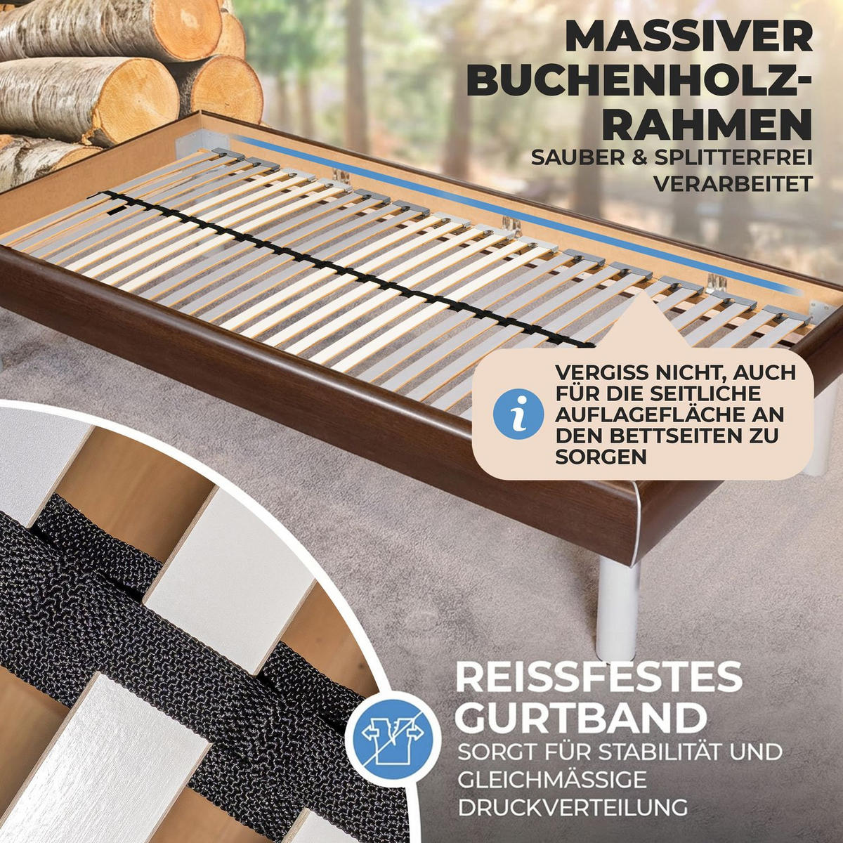 LATTENROST EasyLat NV starr 140 x 200 cm - Naturfarben, Holz (140/200cm) - Coemo