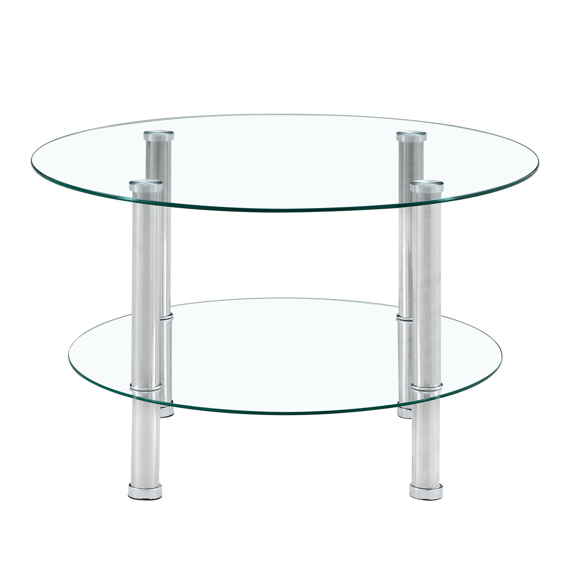 COUCHTISCH in Silver zweistufiger Glascouchtisch mit leichtem Luxusdesign für Wohnzimmer, B70/T70/H42 cm - Transparent/Silberfarben, Glas/Holzwerkstoff (70/70/42cm) - STILVORA